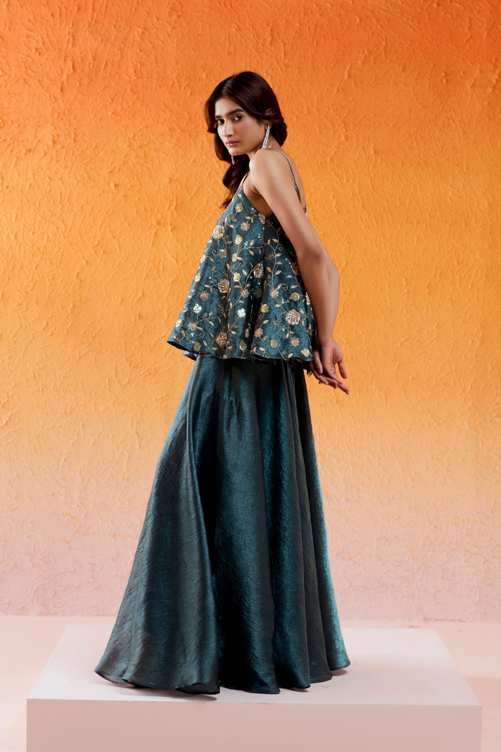 Metallic Teal Blue Peplum Sharara Set image 2