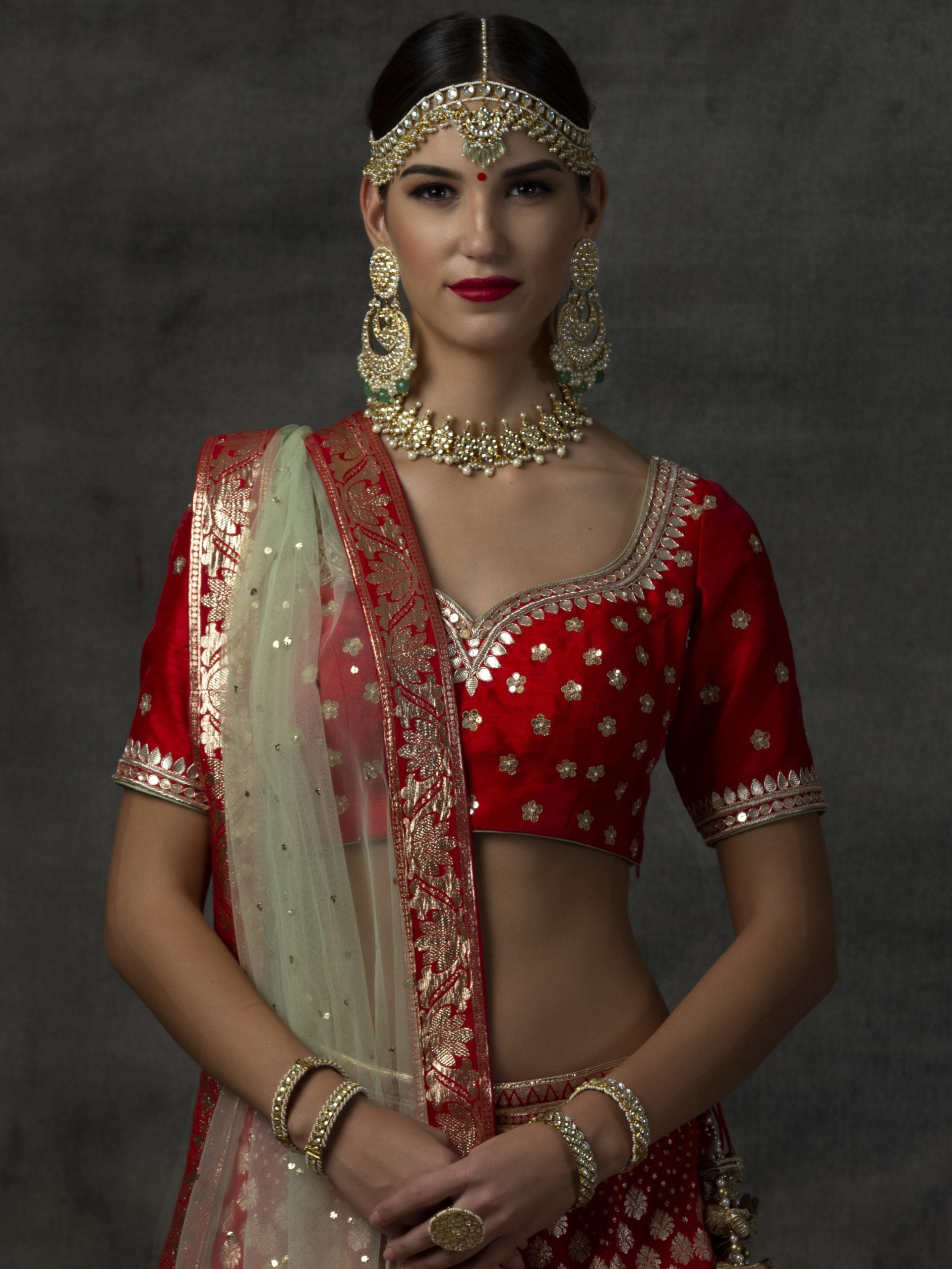 Red Banarsi Lehenga Set image 1