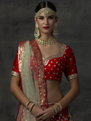 Red Banarsi Lehenga Set image 1