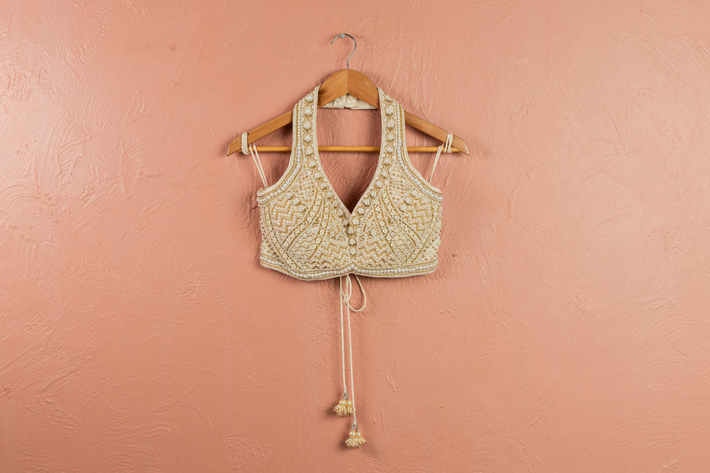 Ivory Layered Pearl Lehenga Set image 2