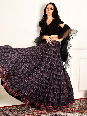 Black Imaara Printed Lehenga Set image 10