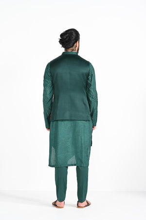 Bottle Green Jhaal Work Nehru with Zari Stitchline Detail Kurta Set image 8
