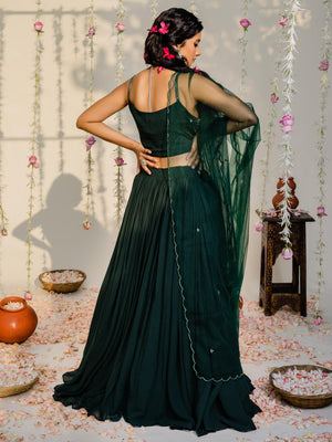 Bottle Green High-Low Lehenga Set image 5