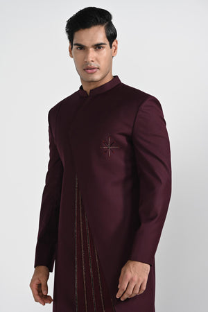 Tibetian Red Assymetrical Achkan Set image 1
