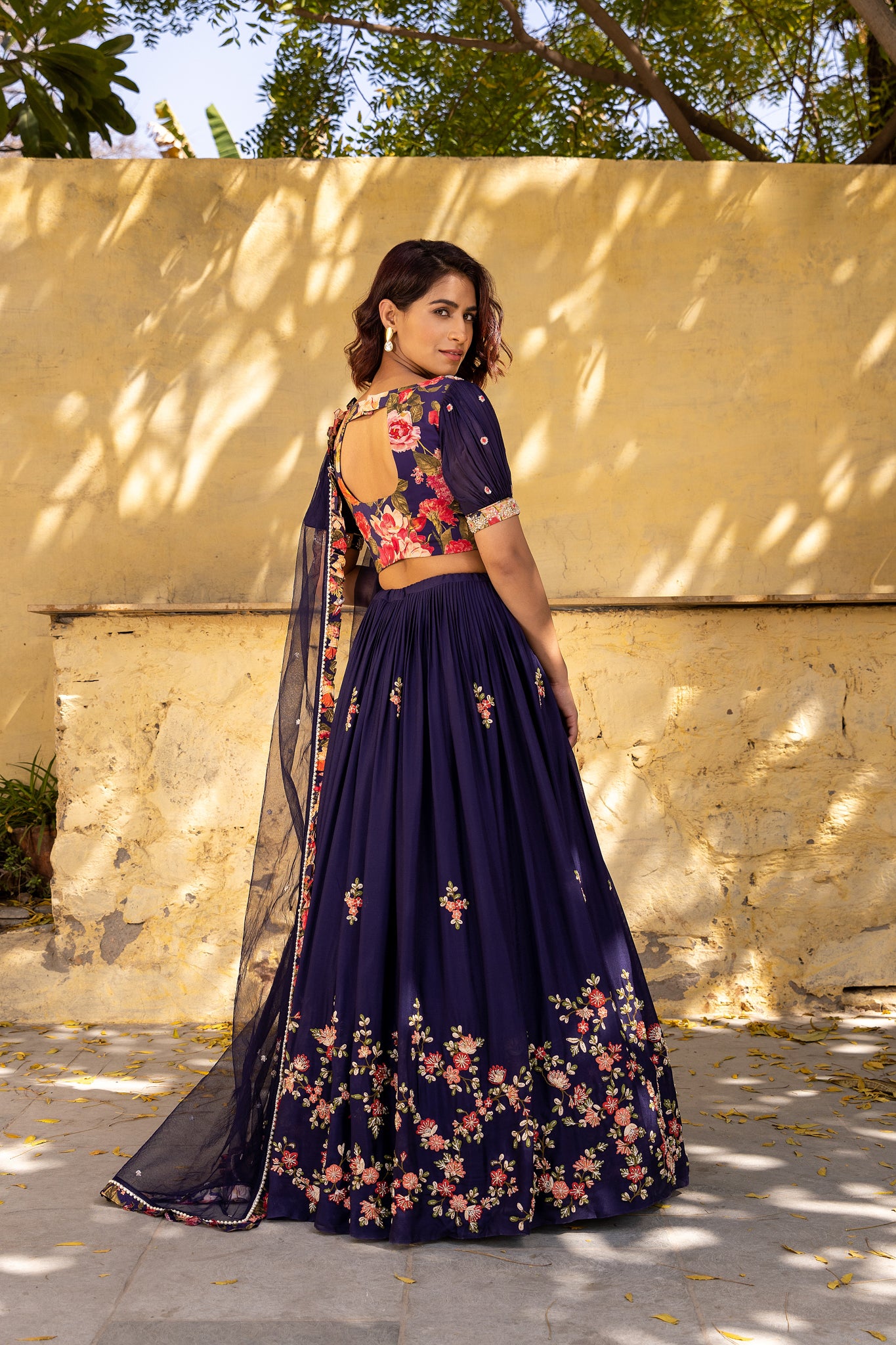 Purple Floral Georgette Embroidered Lehenga Set image 2