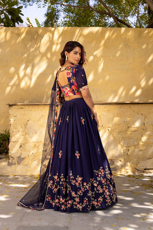 Purple Floral Georgette Embroidered Lehenga Set image 2