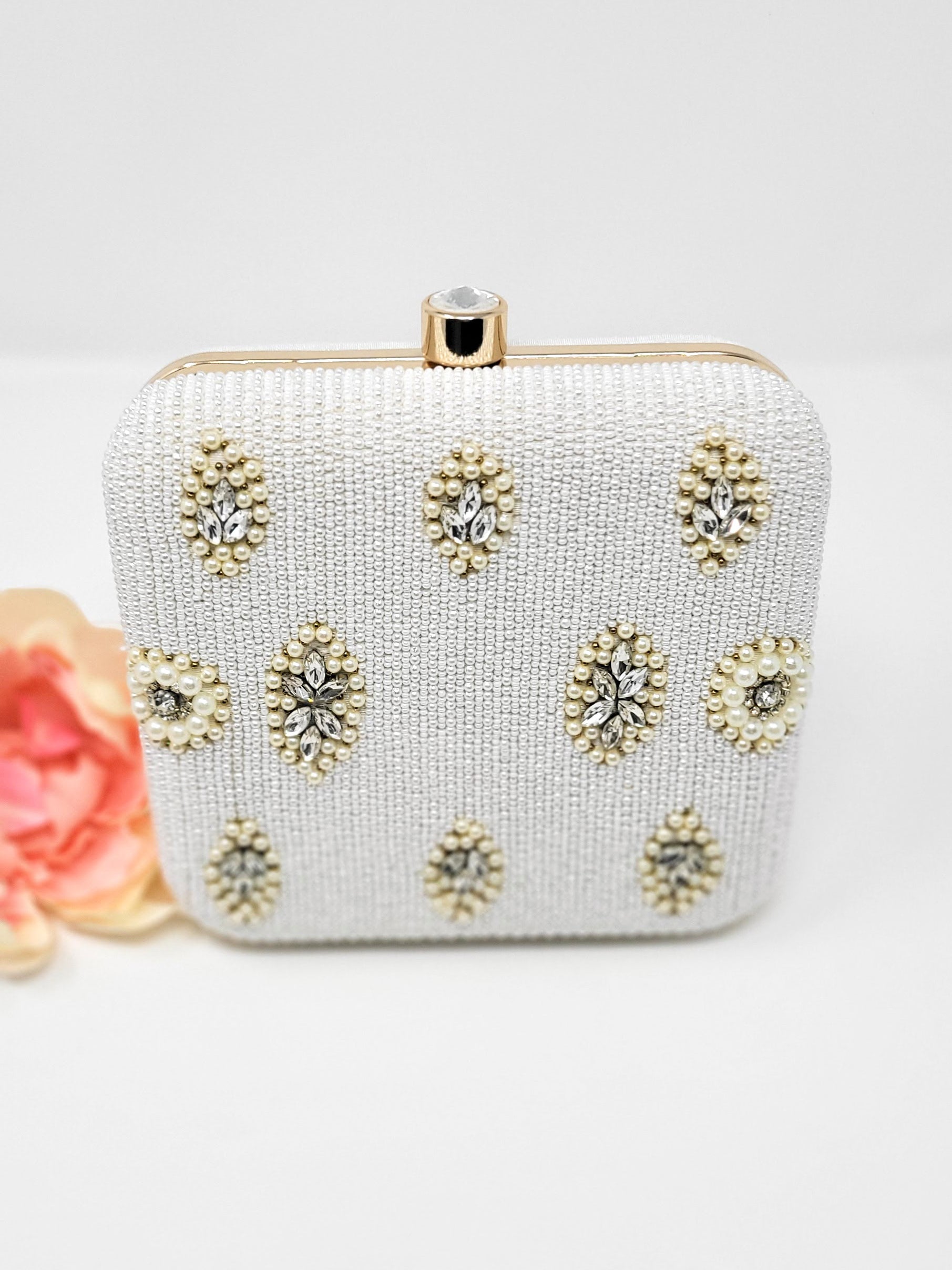 Off-White Pearl Embroidered Clutch image 2