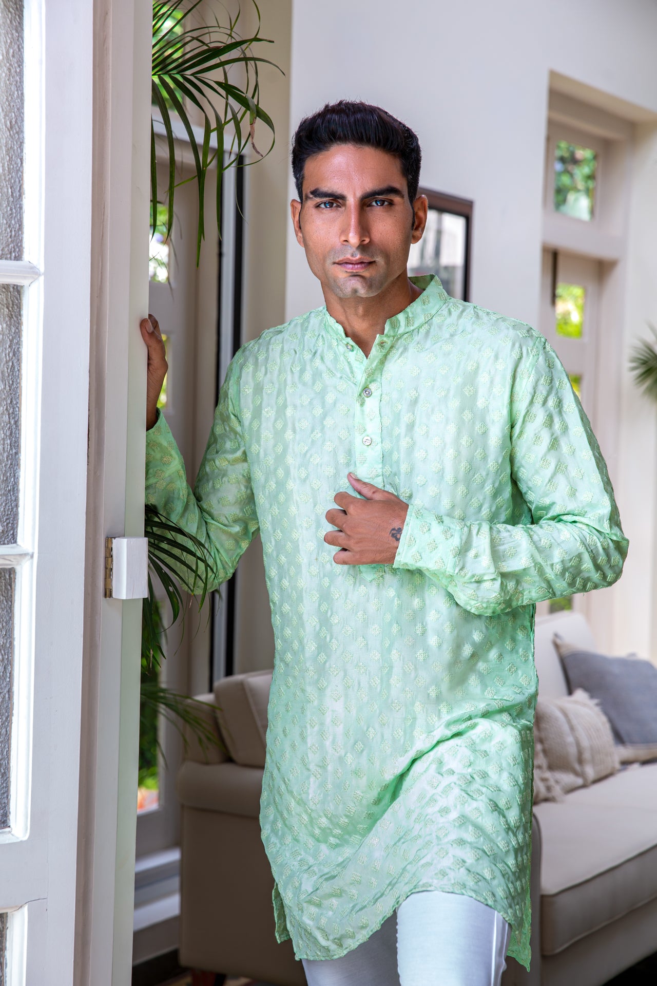 Mint Green Embroidered Kurta Set image 3