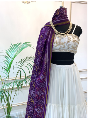 Off White Lehenga With Purple Dupatta image 1