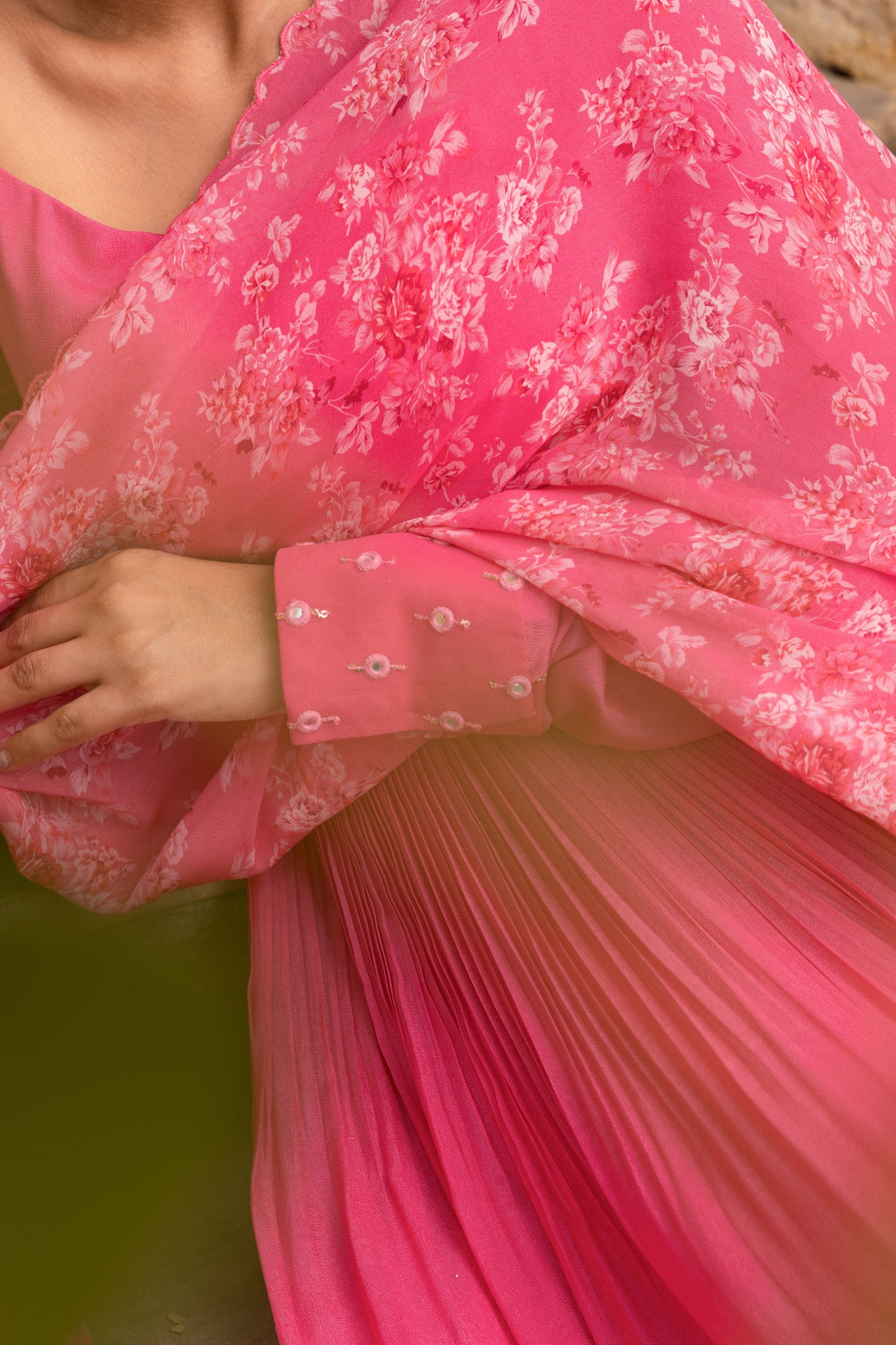 Fuchsia Pink Mirror Details Anarkali Set image 5