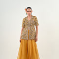 M FLARED PANT EMBROIDERED PEPLUM TOP image 0