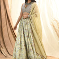 Sage Green Foil Print Lehenga Set image 0