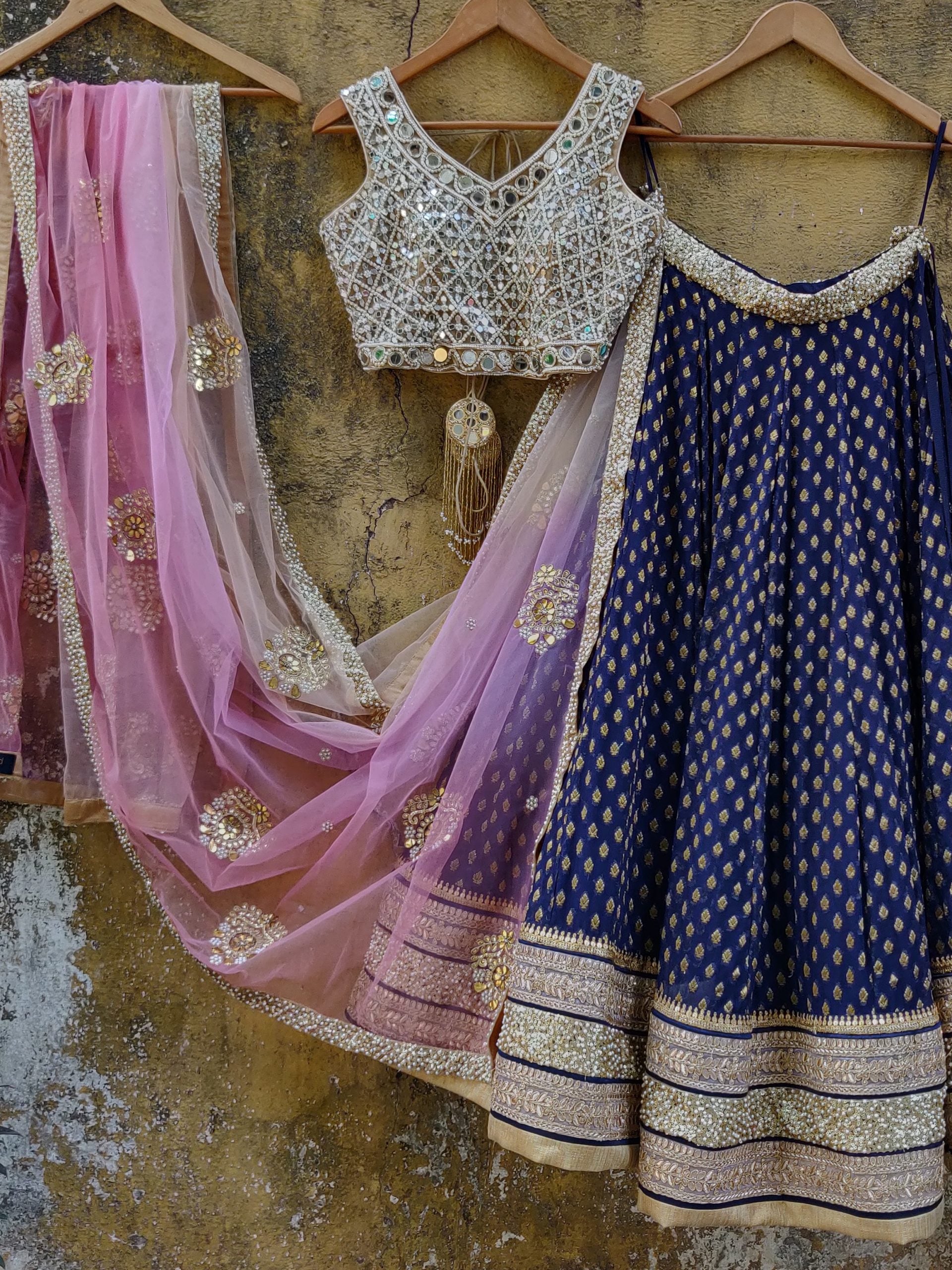Blue and Mirror Lehenga - M image