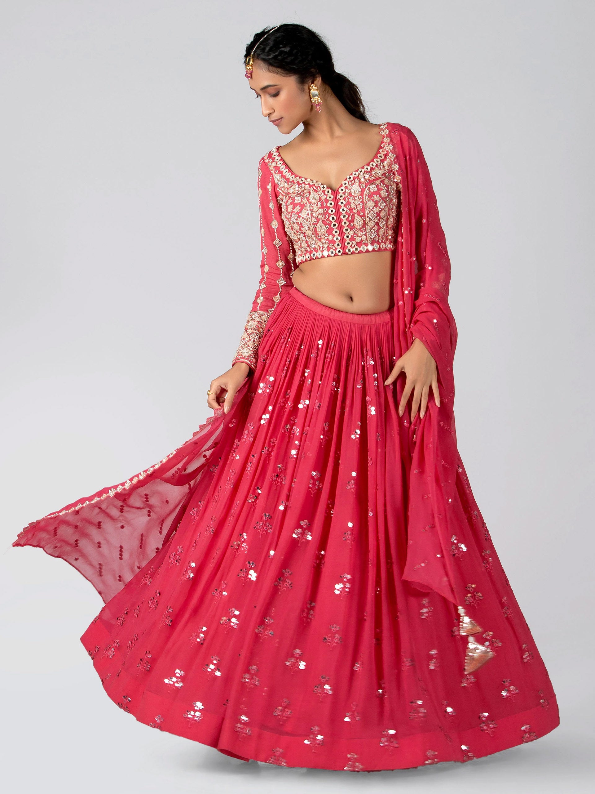 Bright Pink Mirror Lehenga Set - S image