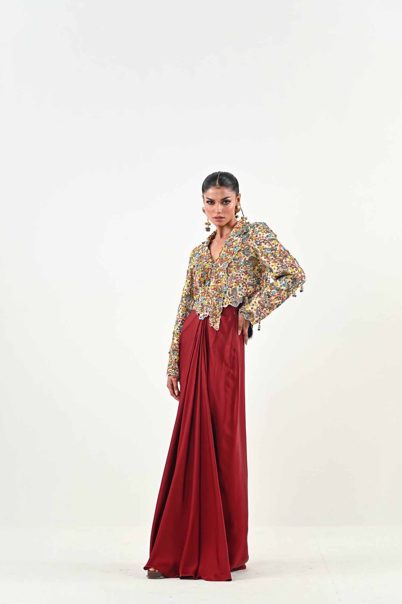 IB EMBROIDERED JACKET DHOTI SET image 3