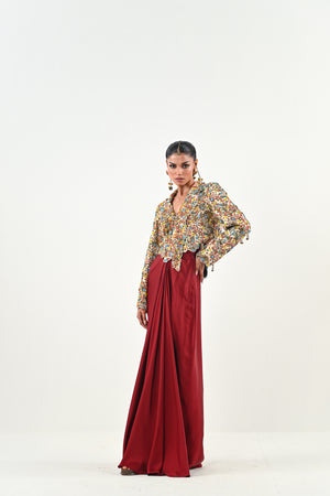 IB EMBROIDERED JACKET DHOTI SET image 3