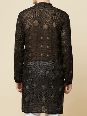 Black Lucknowi Embroidered Kurta Set image 1