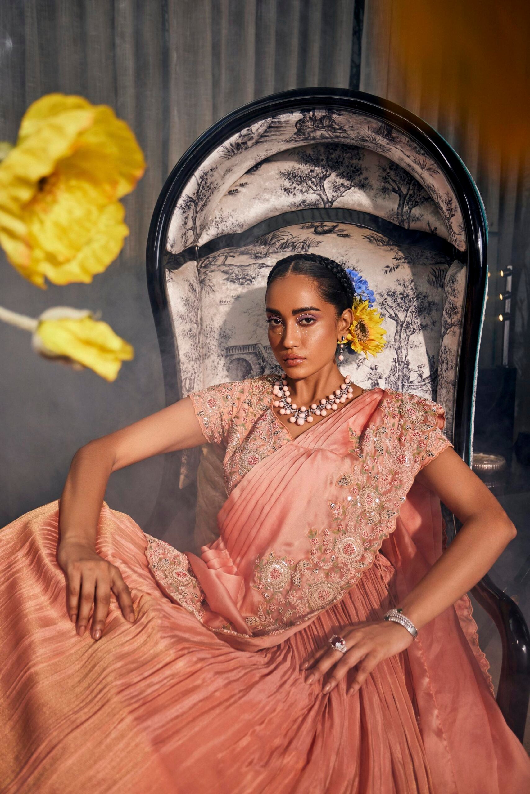 Rust Drape Zari Lehenga Set image 2