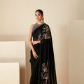 Black Soft Organza and Tussar Silk Saree image 0