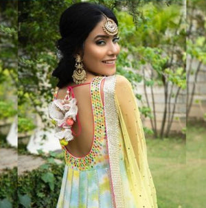 Blue and Yellow Tie Dye Anarkali image 1
