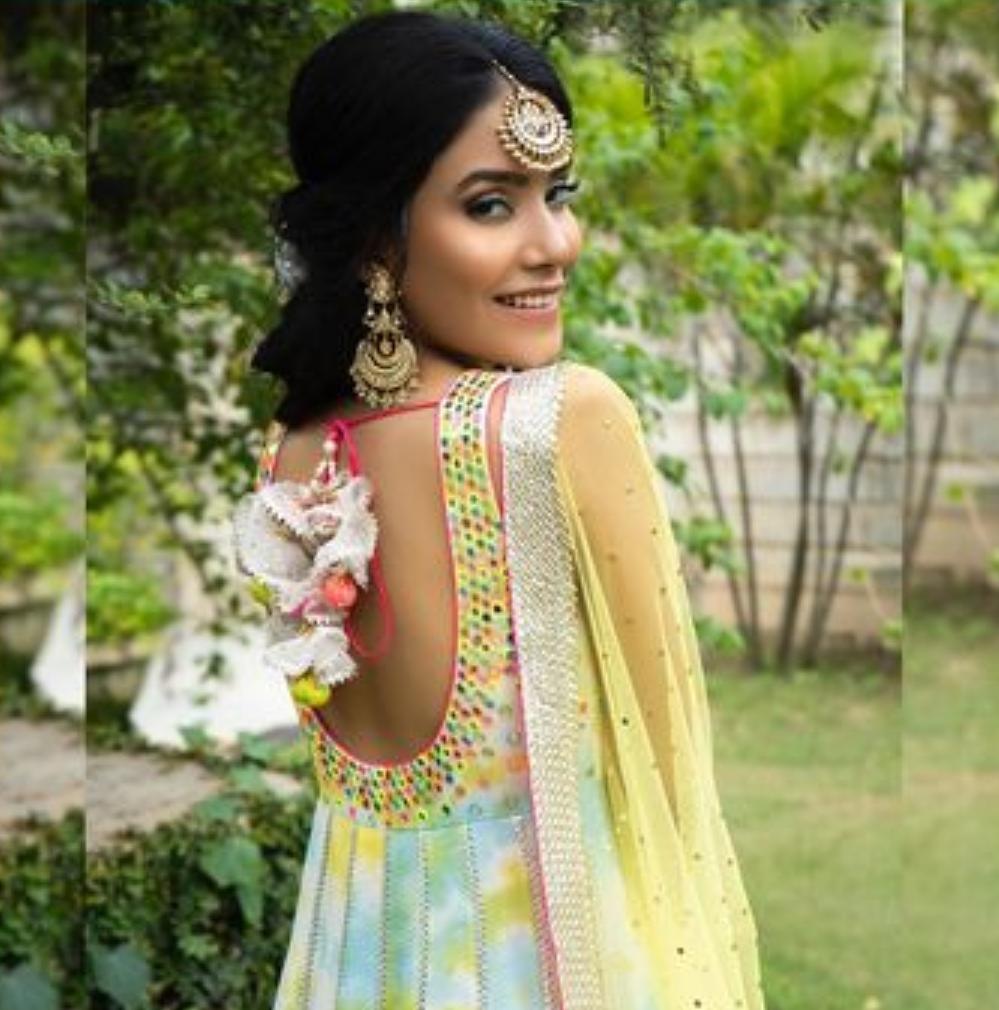Blue and Yellow Tie Dye Anarkali image 1