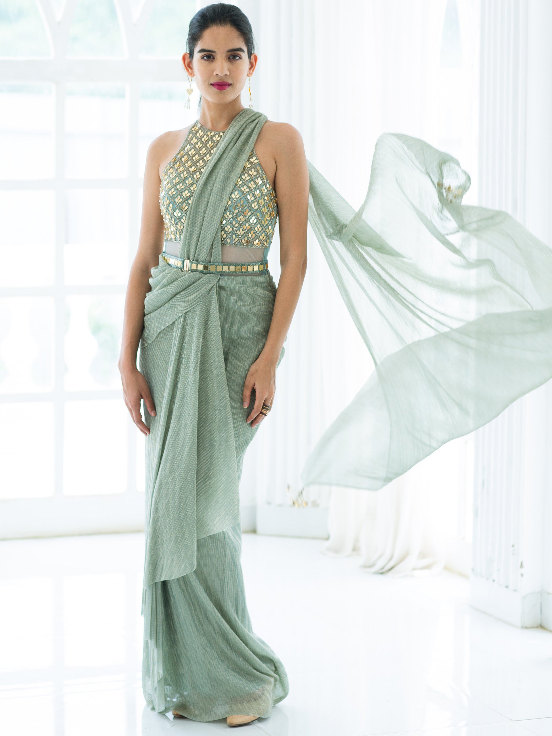 Aqua Blue Saree Gown image 2