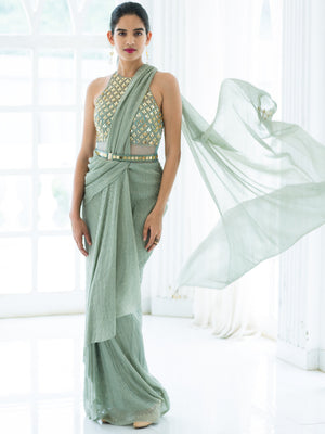 Aqua Blue Saree Gown image 2