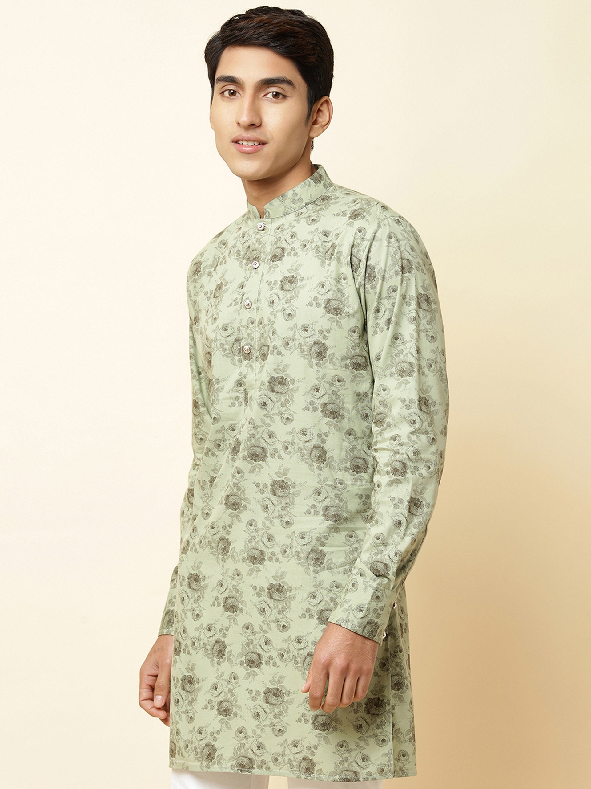 Green Rose Print Kurta image 3