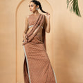 Beige Twisted Drape Crystal Embellished Saree image 0