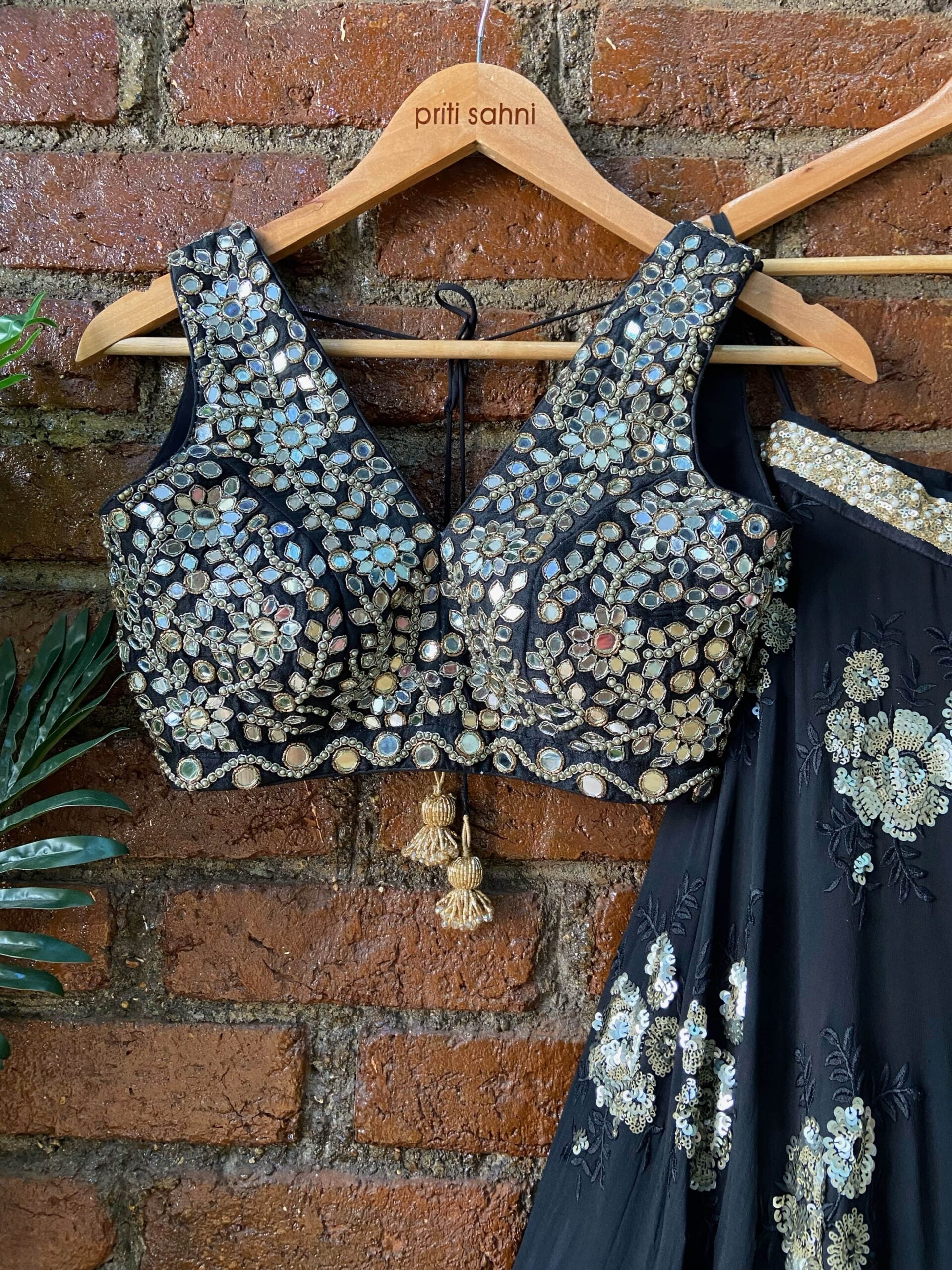 Black Lehenga Set with Mirror Work Blouse image 4