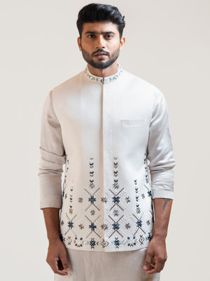 Cream Phulkari Nehru Kurta Set image 2