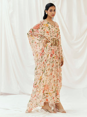 Floral White Printed Embroidered Kaftan image 4