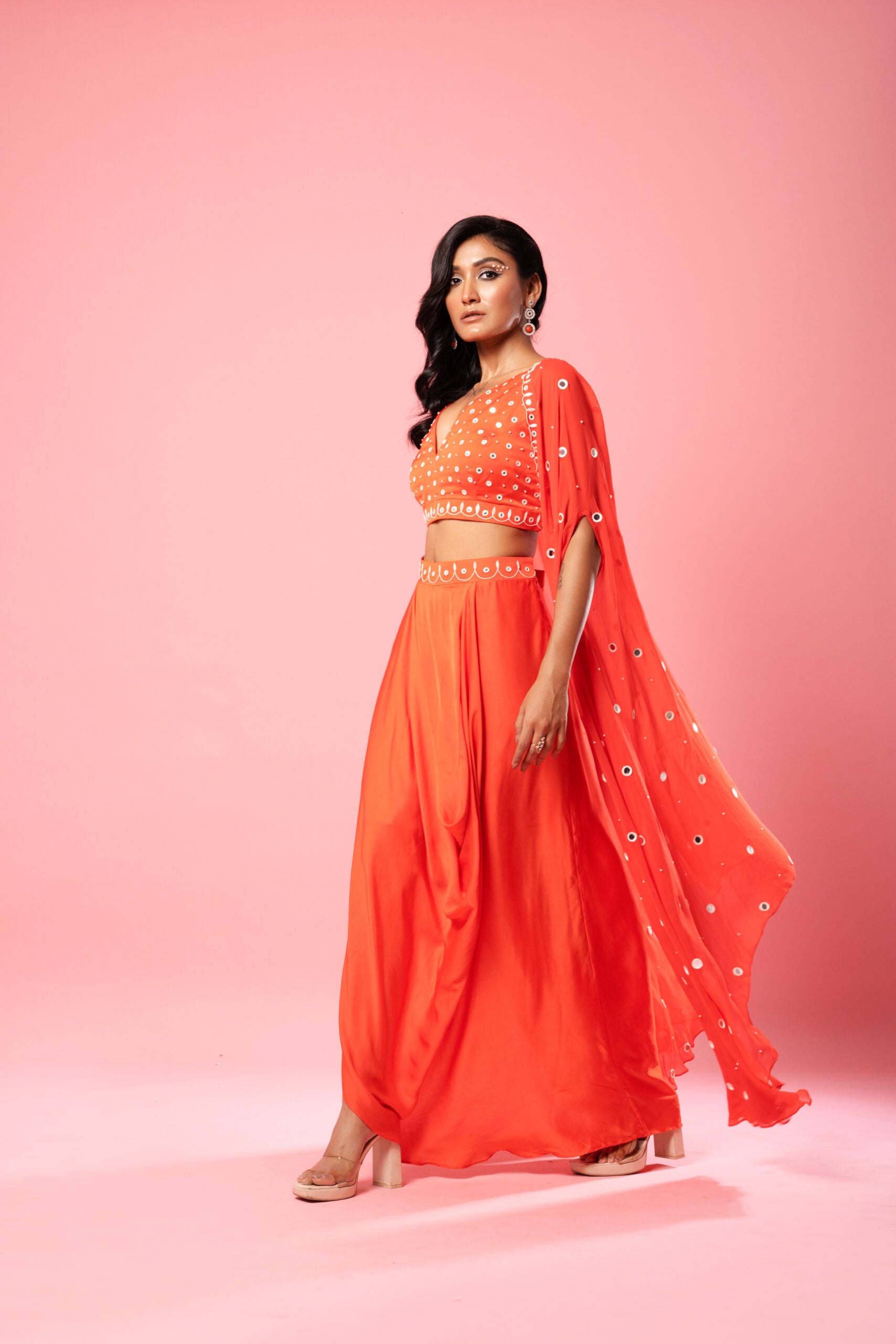 Tangerine Orange Co-ord Dhoti Set image 4