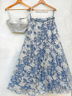 Metallic Silver Bustier with Silver Navy Blue Glam Skirt - Custom image