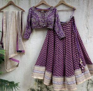 Aubergine and Nude Lehenga Set - Custom image