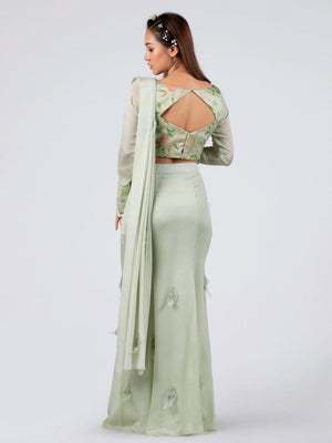 Pre Drape Mint Saree Set image 1