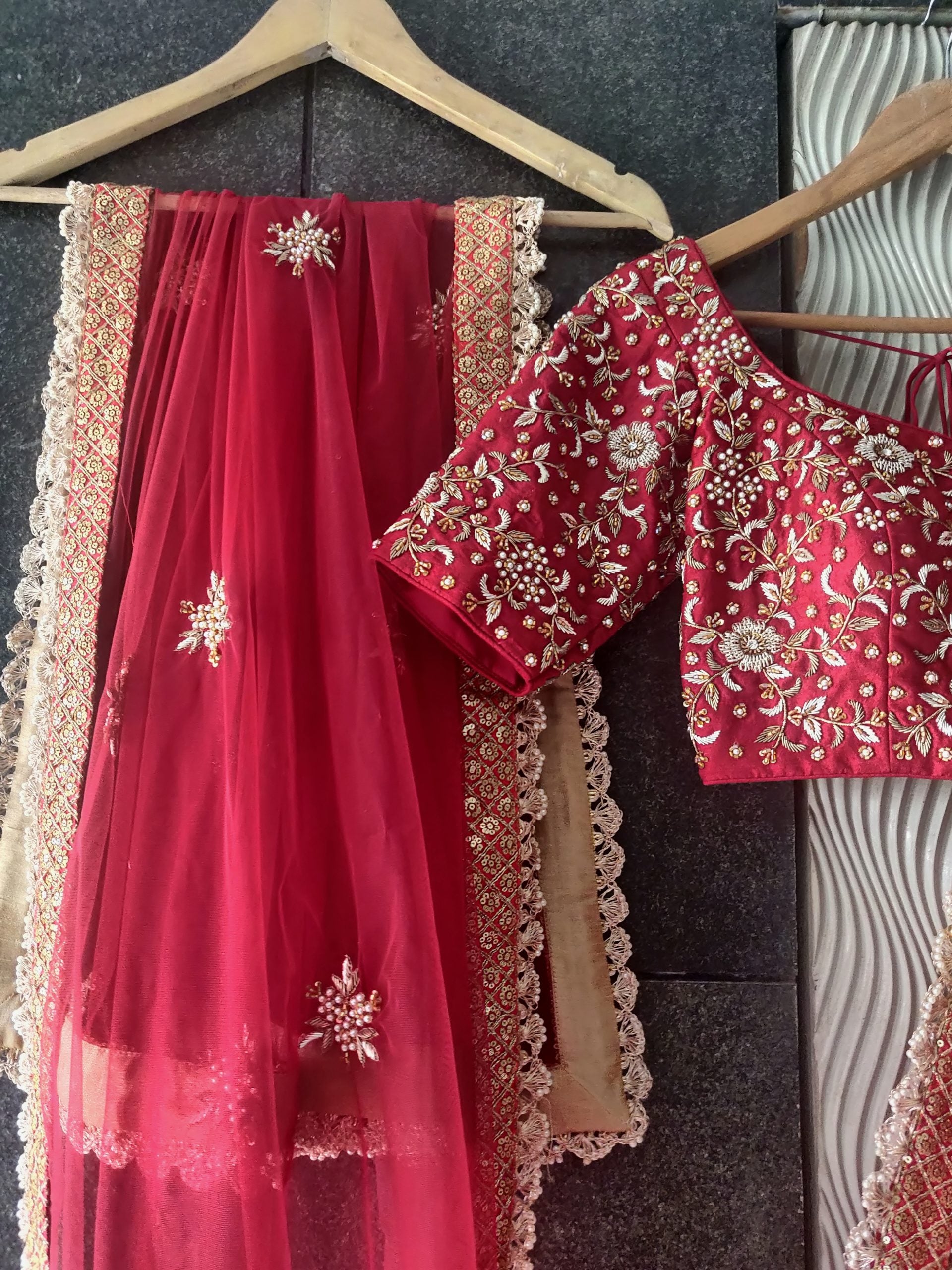 Red Bridal Paisley Work Lehenga image 2