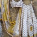 Ivory Butti Georgette Lehenga Set with Yellow Shaded Dupatta image 0