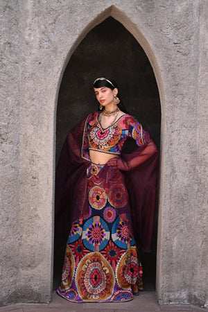 Wine Thread Work Lehenga Set image 2