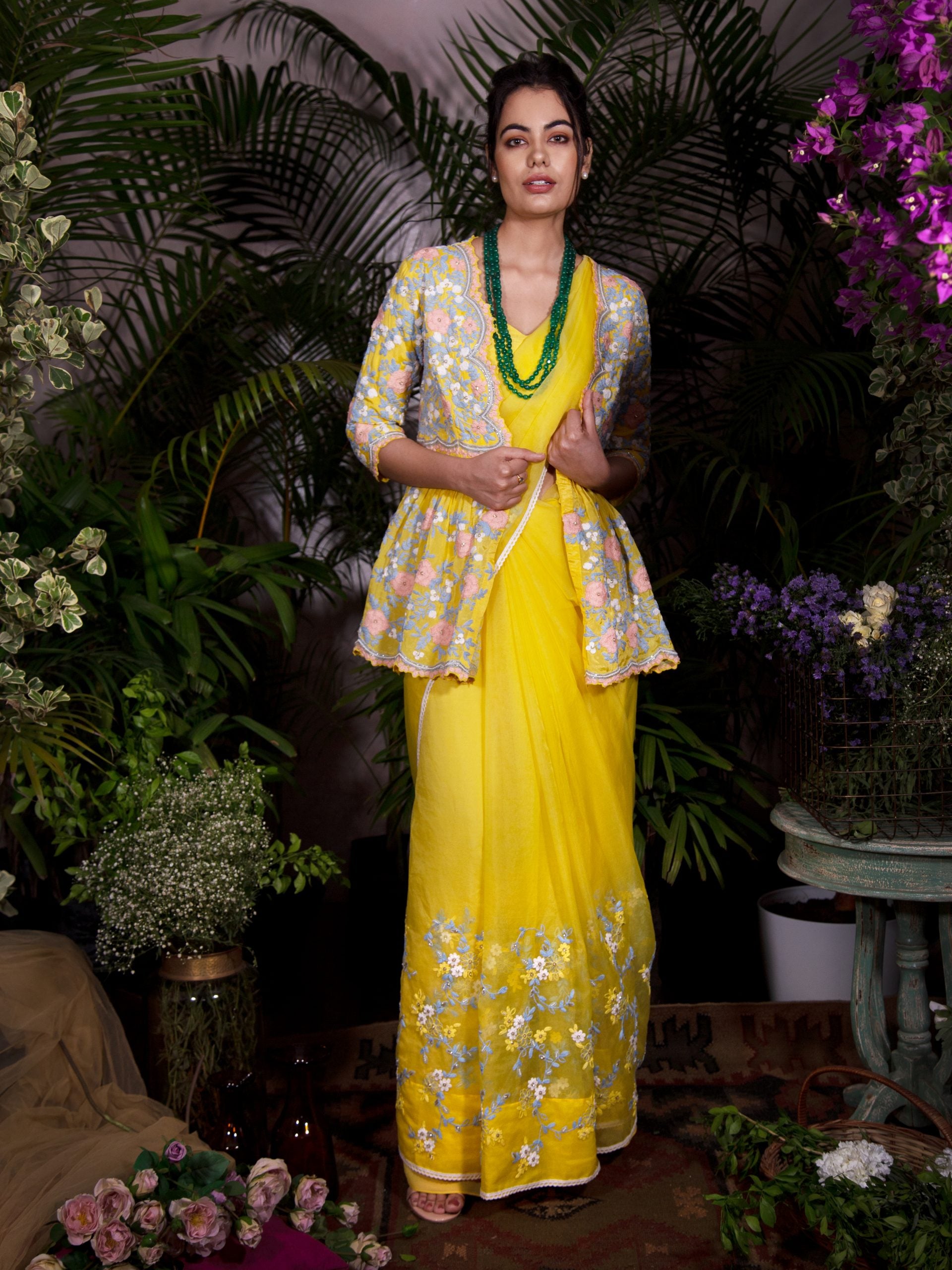 Yellow Indo Western Saree - L image