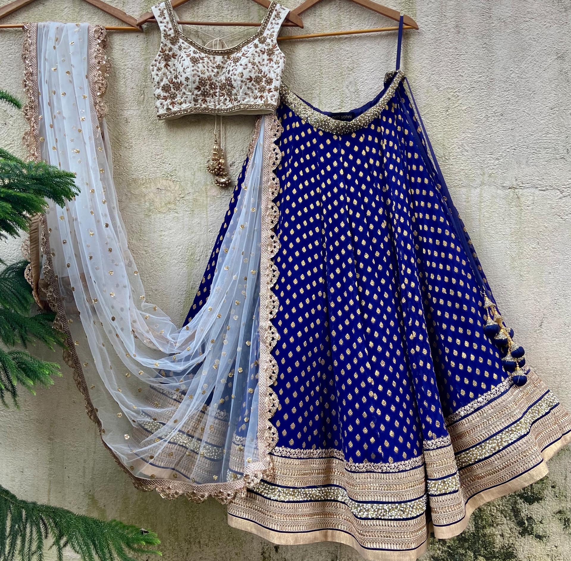 Deep Blue Embroidered Lehenga Set - M image