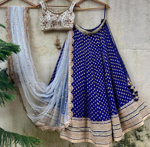 Deep Blue Embroidered Lehenga Set - M image