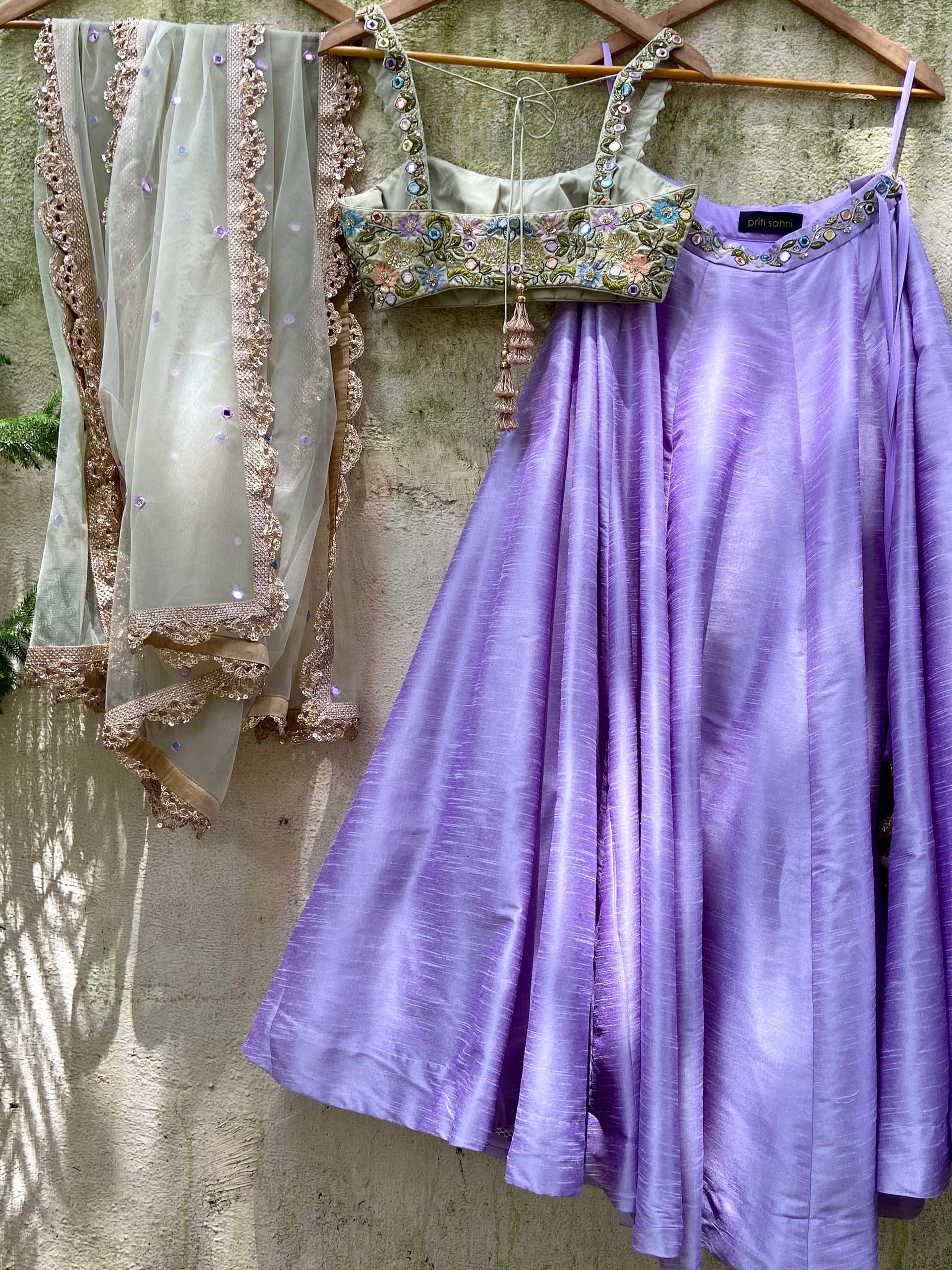 Tea Green and Lavender Mirror Lehenga Set image 2