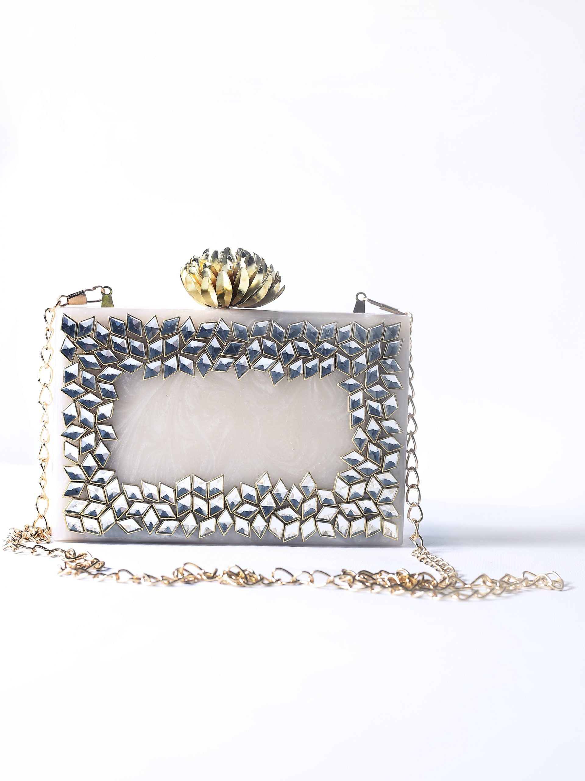 Flower Crown Marble Clutch with Diamond Stones image 0