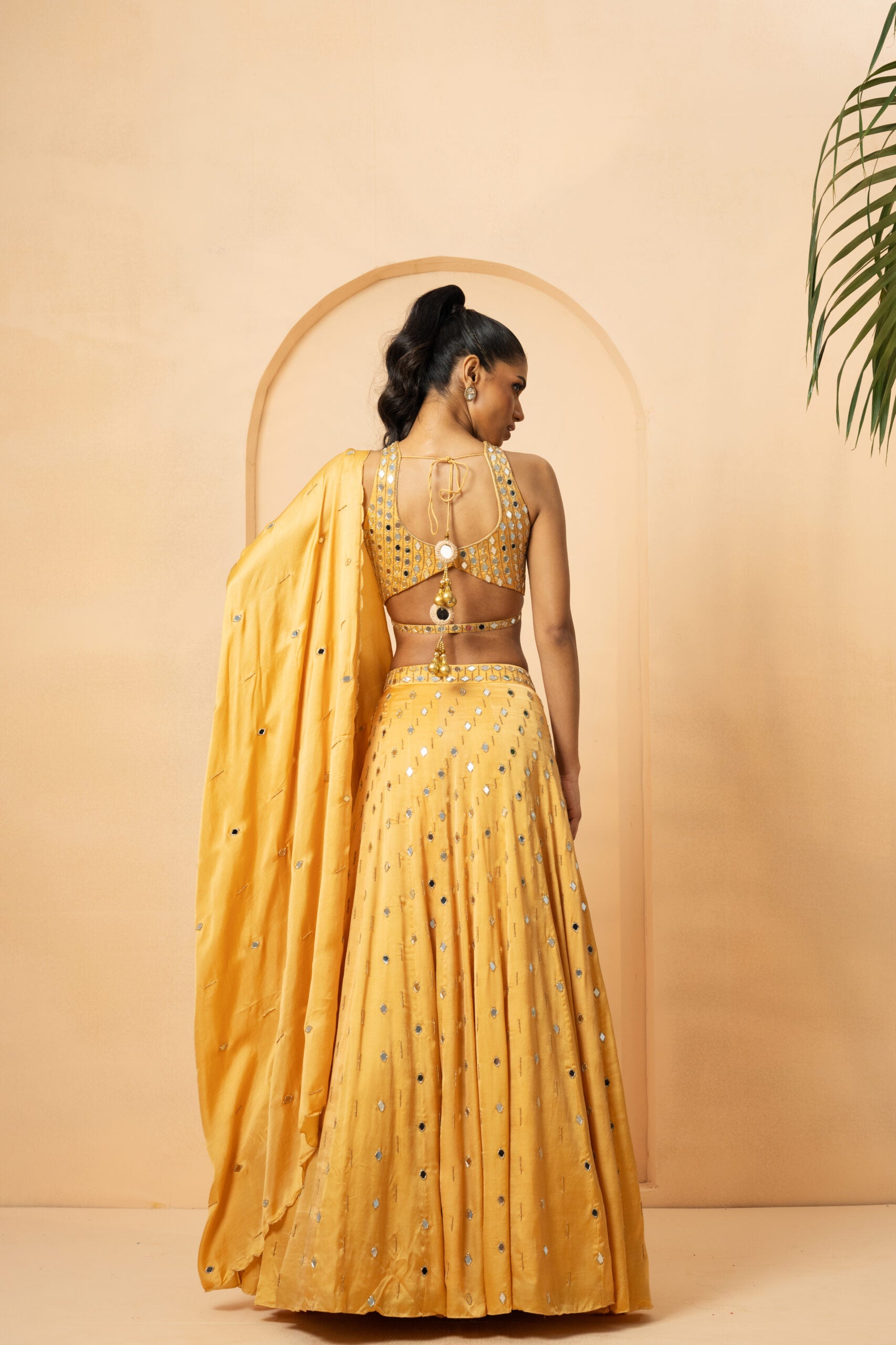 Golden Mirror and Pearl Embellished Lehenga image 1