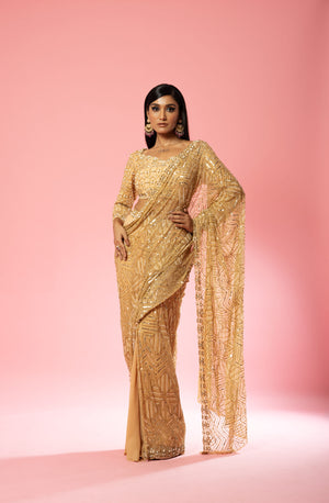 Golden Georgette Embroidered Saree - Custom image