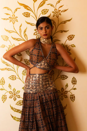 Ajrakh Print Tie-at-Waist Blouse and Skirt Set image 5