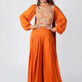 Orange Floral Draped Pant Set image 0
