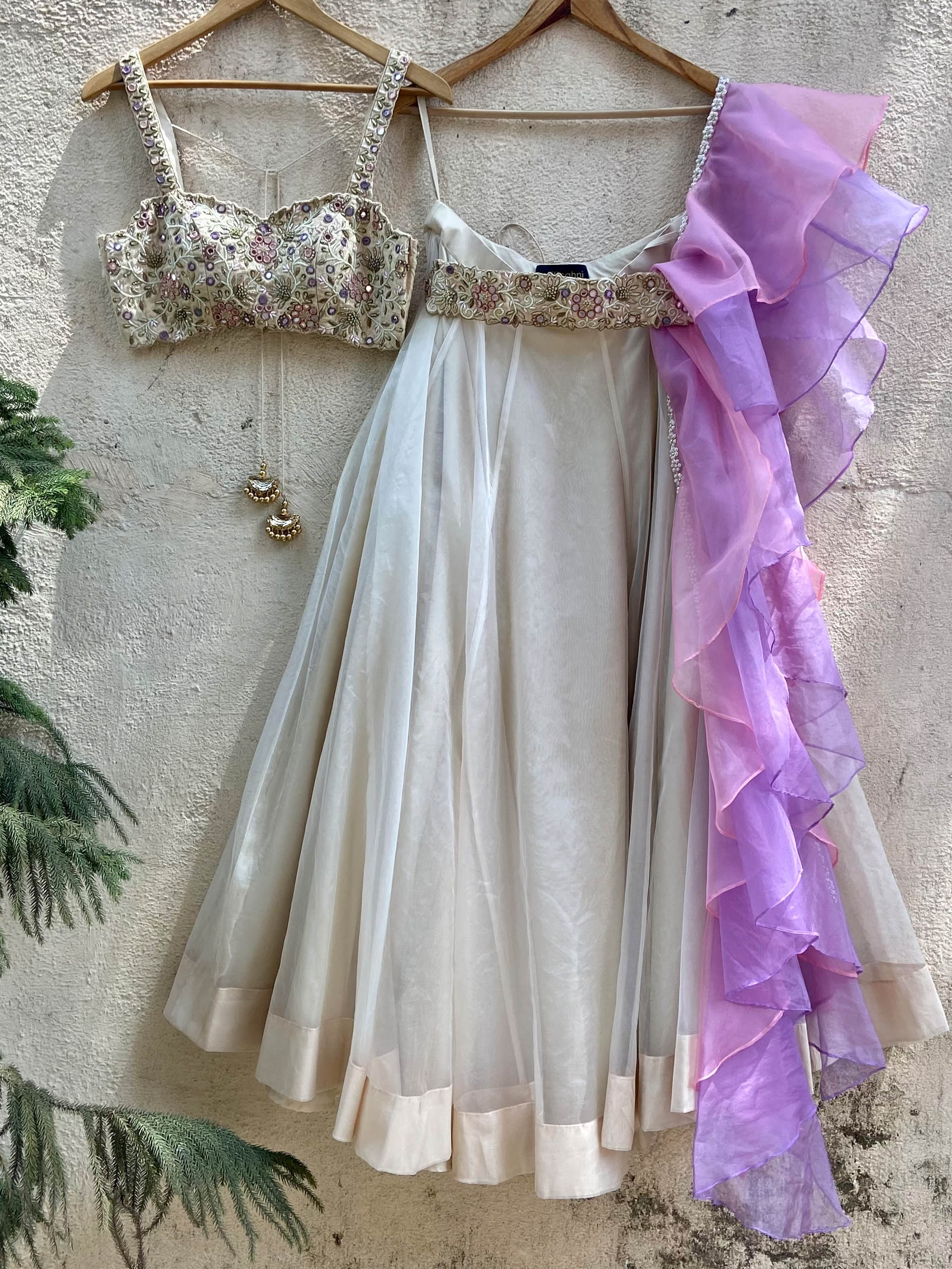 Ecru Ruffle Lehenga Set image 2