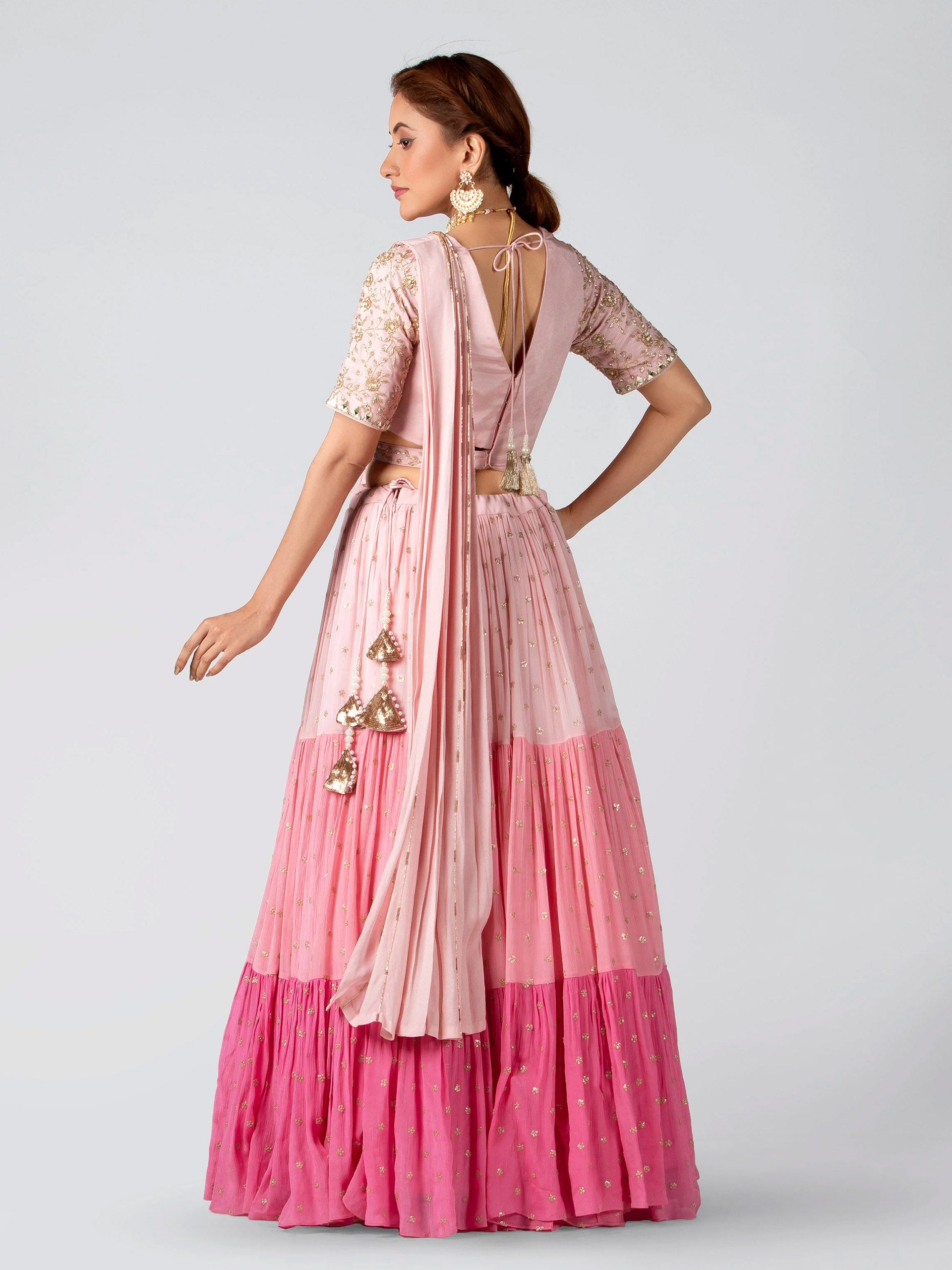Pink Three Layered Lehenga Set image 1